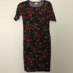 Lularoe Julia Black Floral Bodycon Dress XS